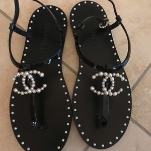 Chanel pearl thong sandals.